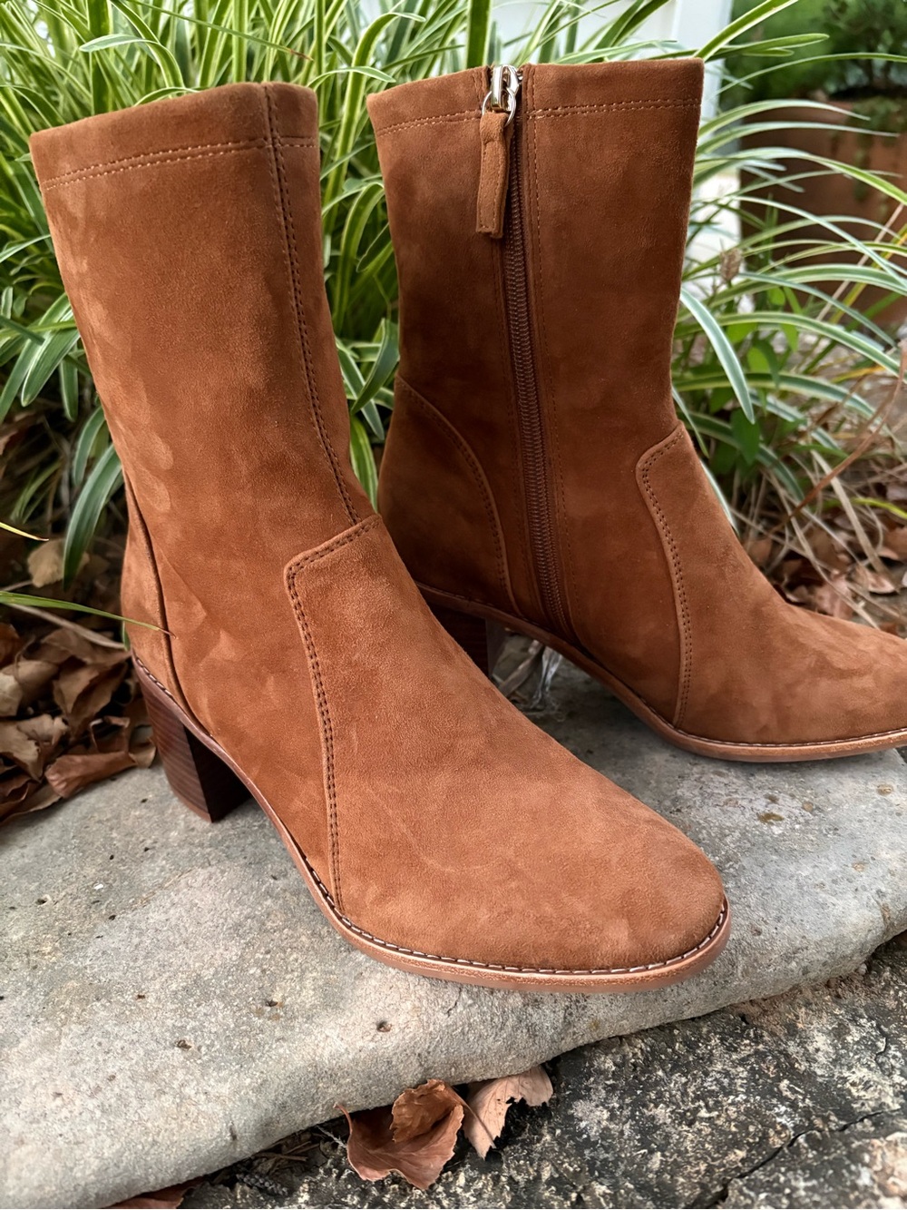 J Jill Suede Reese Block Heel Boots in Nutmeg, Size 6.5